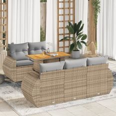 Salon de jardin avec coussins 6 pcs beige résine tressée