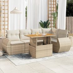 Salon de jardin avec coussins 6 pcs beige résine tressée