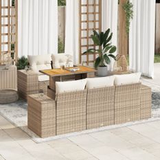 Salon de jardin avec coussins 6 pcs beige résine tressée