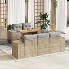 Salon de jardin avec coussins 6 pcs beige résine tressée