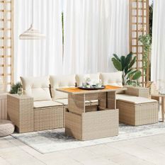 Salon de jardin avec coussins 6 pcs beige résine tressée