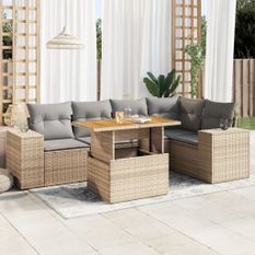 Salon de jardin avec coussins 6 pcs beige résine tressée