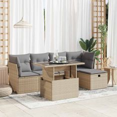 Salon de jardin avec coussins 6 pcs beige résine tressée