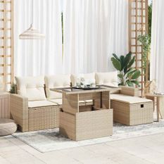 Salon de jardin avec coussins 6 pcs beige résine tressée