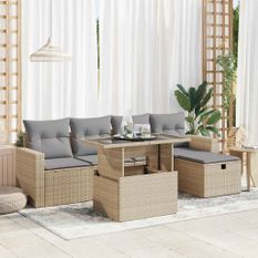 Salon de jardin avec coussins 6 pcs beige résine tressée