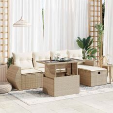 Salon de jardin avec coussins 6 pcs beige résine tressée