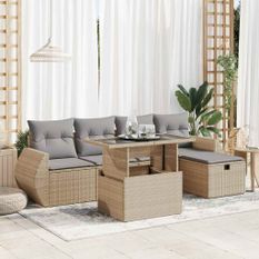 Salon de jardin avec coussins 6 pcs beige résine tressée