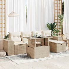 Salon de jardin avec coussins 6 pcs beige résine tressée