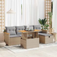 Salon de jardin avec coussins 6 pcs beige résine tressée