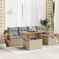 Salon de jardin avec coussins 6 pcs beige résine tressée