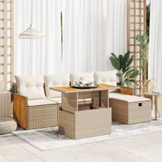 Salon de jardin avec coussins 6 pcs beige résine tressée