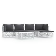 Salon de jardin avec coussins 6 pcs blanc acier