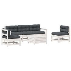 Salon de jardin avec coussins 6 pcs blanc bois de pin massif