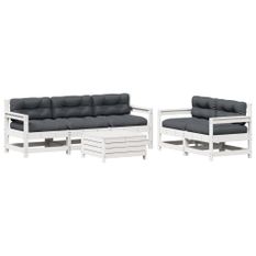 Salon de jardin avec coussins 6 pcs blanc bois de pin massif