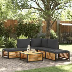 Salon de jardin avec coussins 6 pcs bois d'acacia solide