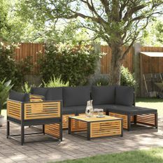 Salon de jardin avec coussins 6 pcs bois d'acacia solide