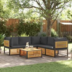 Salon de jardin avec coussins 6 pcs bois d'acacia solide