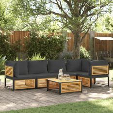 Salon de jardin avec coussins 6 pcs bois d'acacia solide