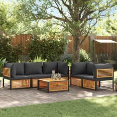 Salon de jardin avec coussins 6 pcs bois d'acacia solide