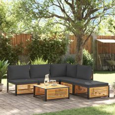 Salon de jardin avec coussins 6 pcs bois d'acacia solide