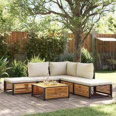 Salon de jardin avec coussins 6 pcs bois d'acacia solide