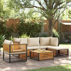 Salon de jardin avec coussins 6 pcs bois d'acacia solide