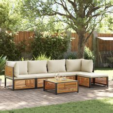 Salon de jardin avec coussins 6 pcs bois d'acacia solide