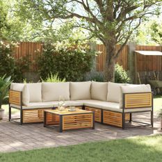 Salon de jardin avec coussins 6 pcs bois d'acacia solide