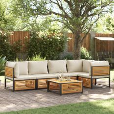 Salon de jardin avec coussins 6 pcs bois d'acacia solide