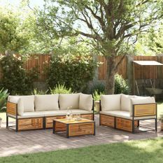 Salon de jardin avec coussins 6 pcs bois d'acacia solide