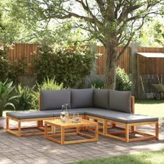 Salon de jardin avec coussins 6 pcs bois d'acacia solide