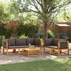 Salon de jardin avec coussins 6 pcs bois d'acacia solide