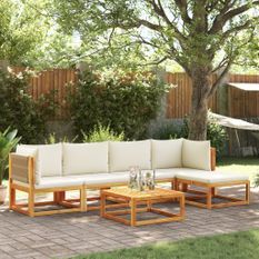 Salon de jardin avec coussins 6 pcs bois d'acacia solide