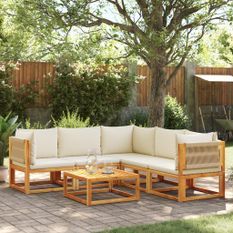 Salon de jardin avec coussins 6 pcs bois d'acacia solide