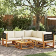 Salon de jardin avec coussins 6 pcs bois d'acacia solide