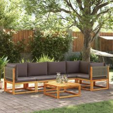 Salon de jardin avec coussins 6 pcs bois d'acacia solide