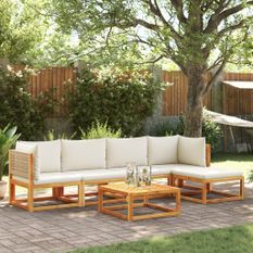 Salon de jardin avec coussins 6 pcs bois d'acacia solide