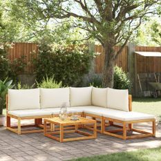 Salon de jardin avec coussins 6 pcs bois d'acacia solide