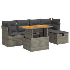 Salon de jardin avec coussins 6 pcs gris résine tressée acacia