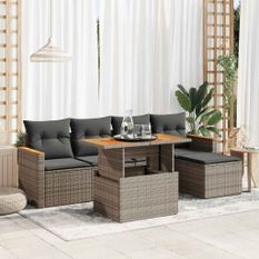 Salon de jardin avec coussins 6 pcs gris résine tressée acacia