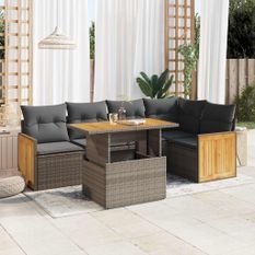 Salon de jardin avec coussins 6 pcs gris résine tressée acacia