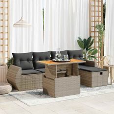 Salon de jardin avec coussins 6 pcs gris résine tressée acacia