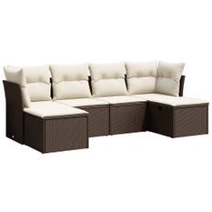 Salon de jardin avec coussins 6 pcs marron résine tressée