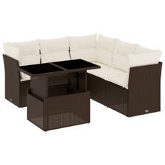 Salon de jardin avec coussins 6 pcs marron résine tressée