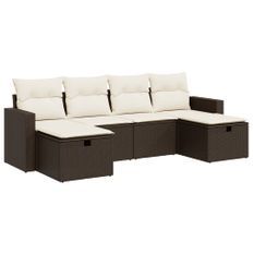 Salon de jardin avec coussins 6 pcs marron résine tressée