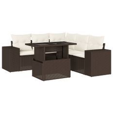 Salon de jardin avec coussins 6 pcs marron résine tressée