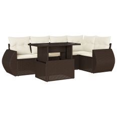 Salon de jardin avec coussins 6 pcs marron résine tressée