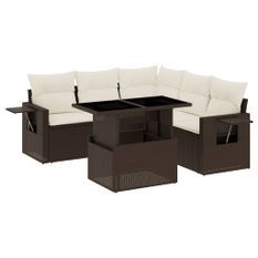 Salon de jardin avec coussins 6 pcs marron résine tressée