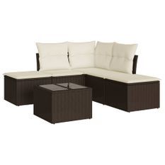 Salon de jardin avec coussins 6 pcs marron résine tressée