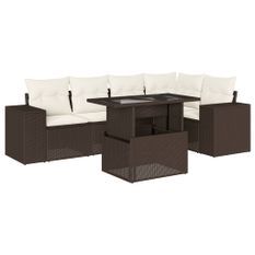 Salon de jardin avec coussins 6 pcs marron résine tressée